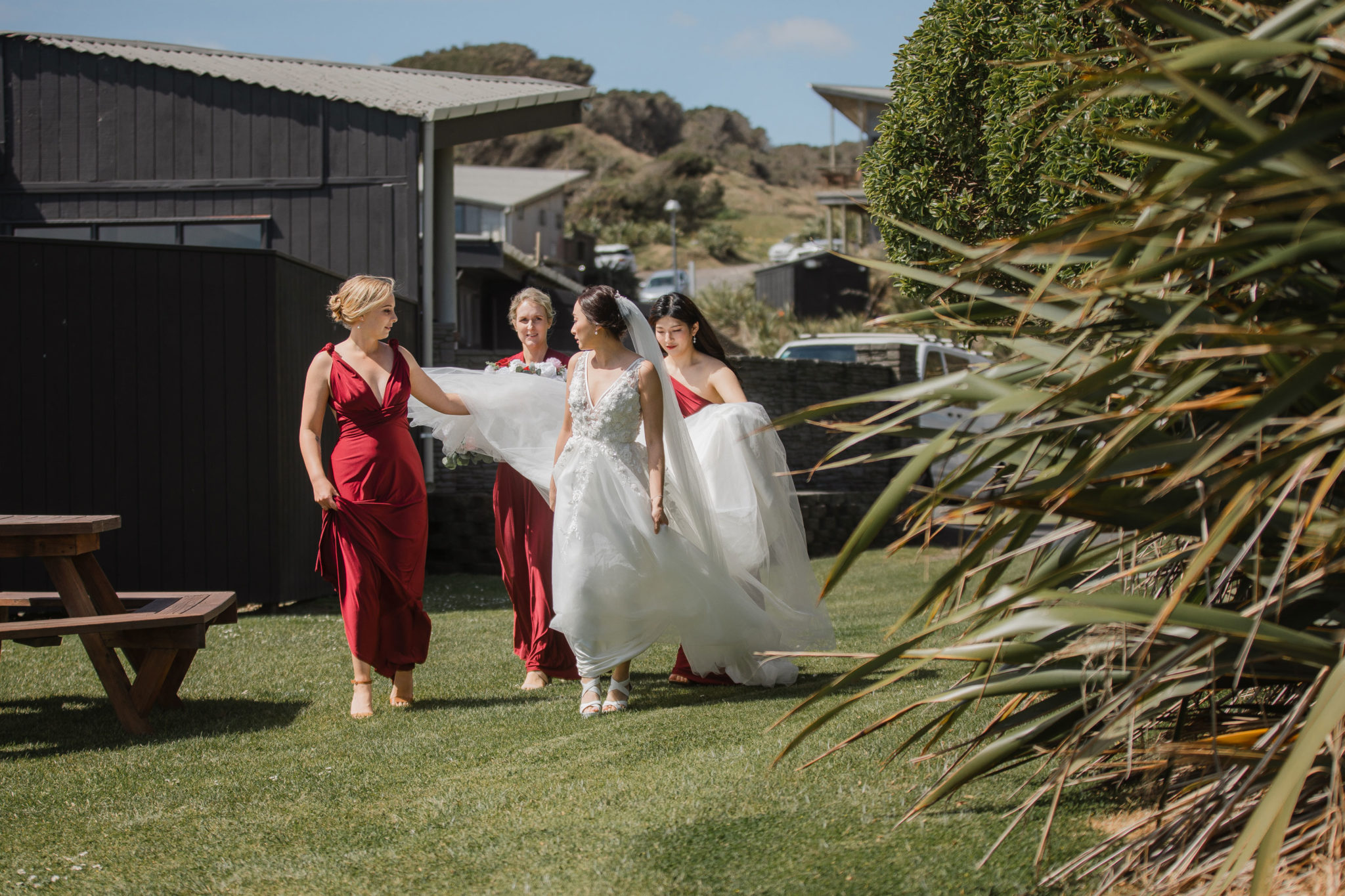 bridal party walking