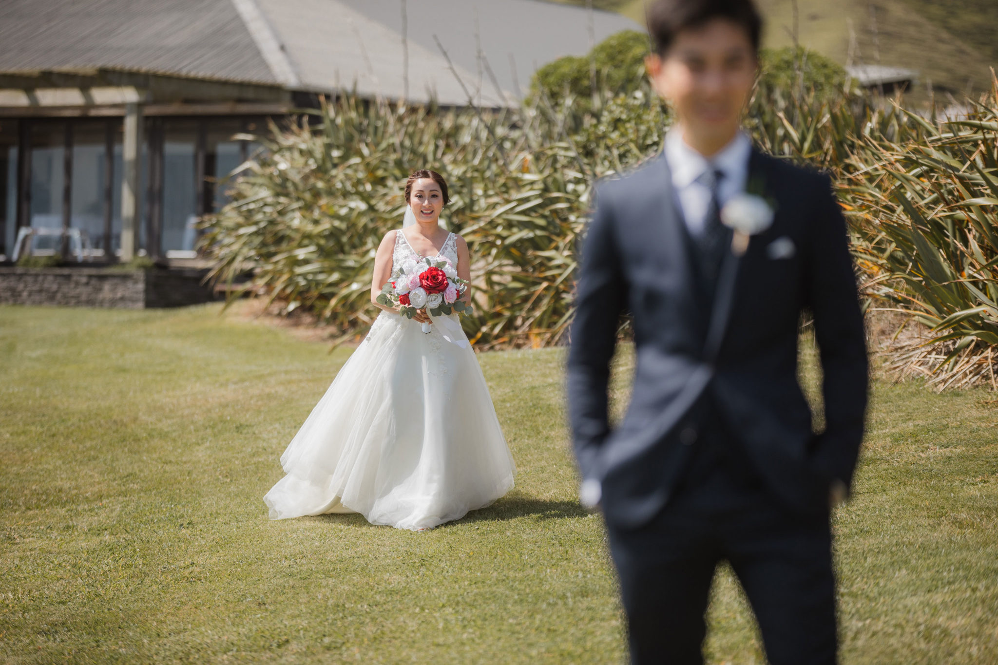 bride walking up to the groom