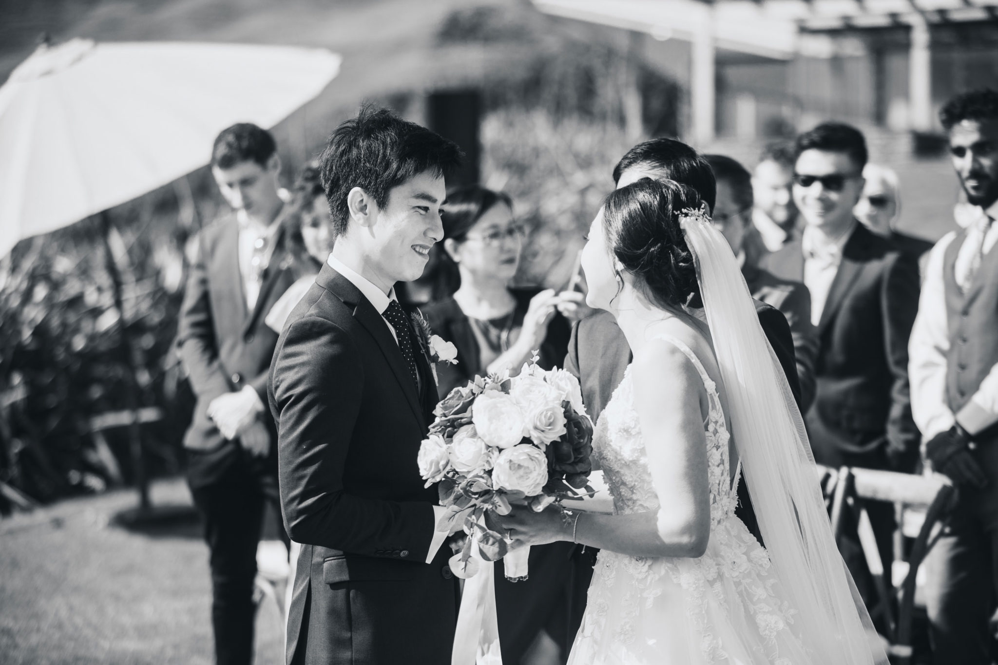 bride and groom at altar