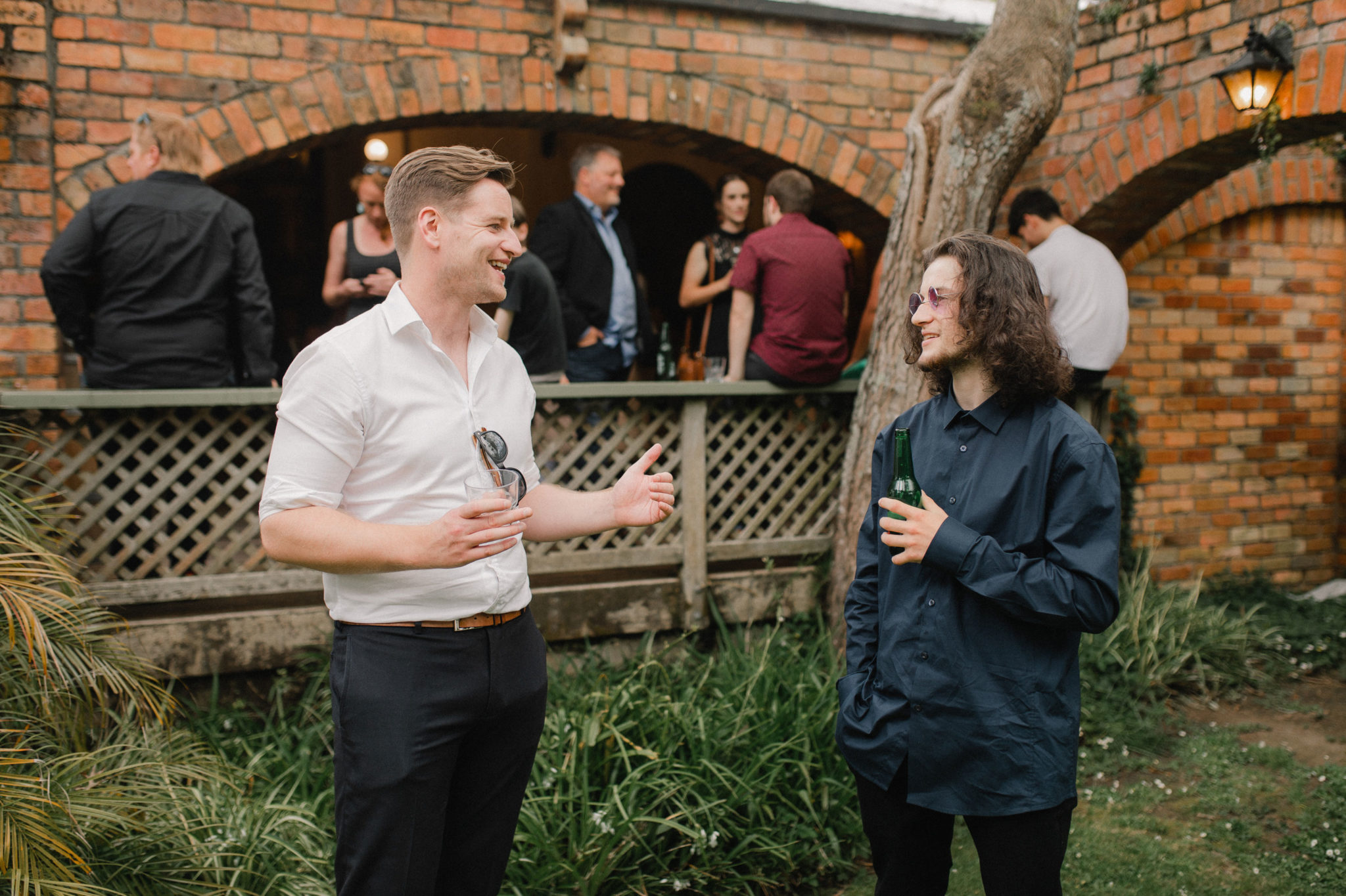 wedding guests mingling