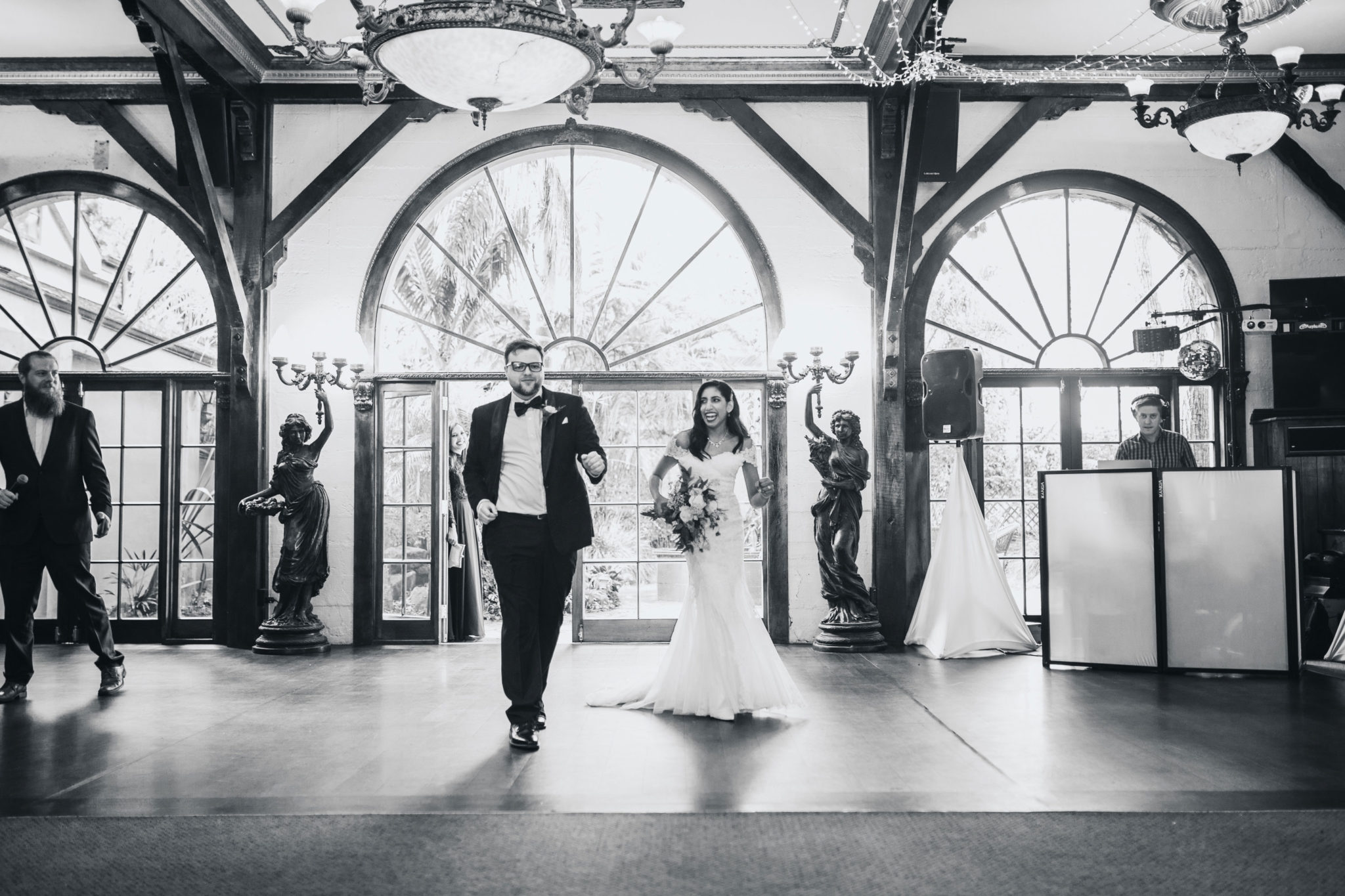 bridal party arrive at reception