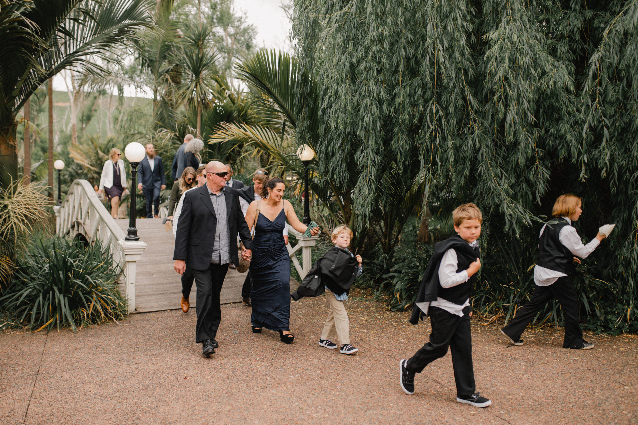 wedding guests walking to the reception venue