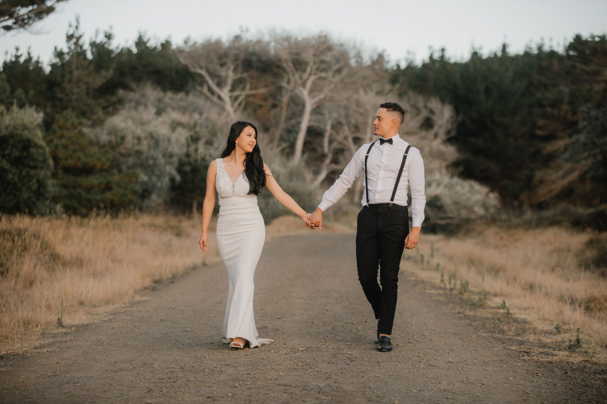 auckland bride and groom walking