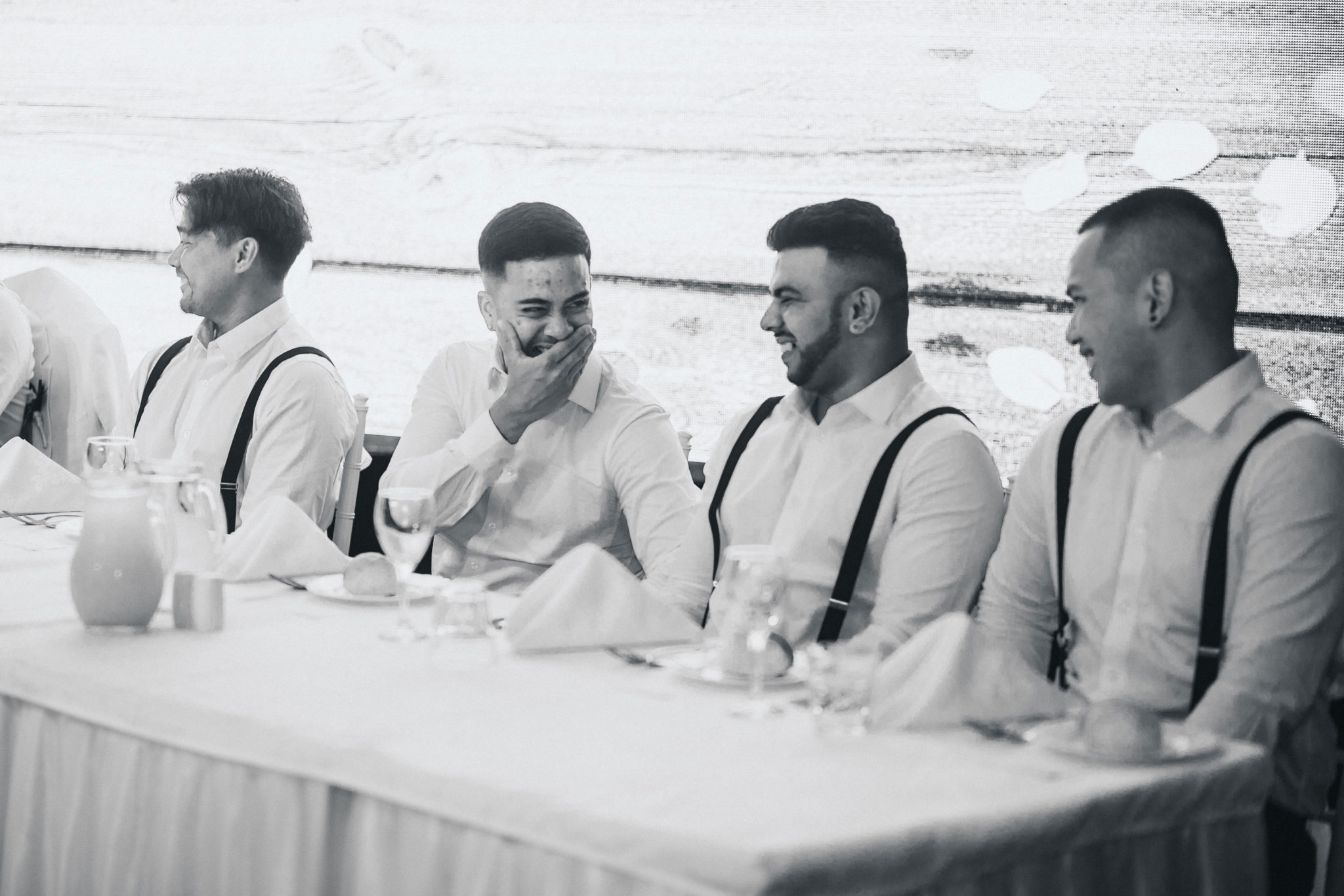 groomsmen laughing