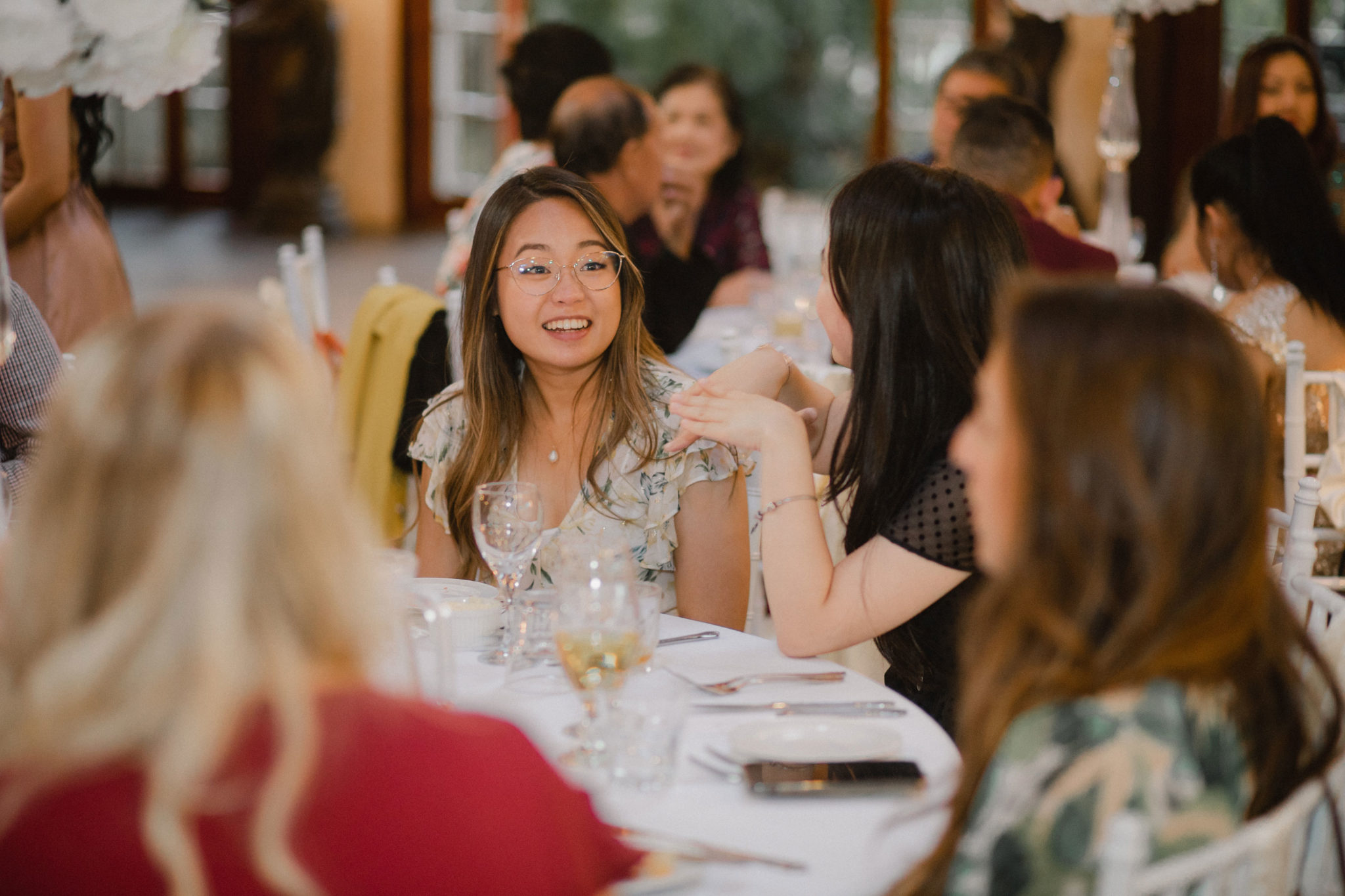 wedding guests chatting