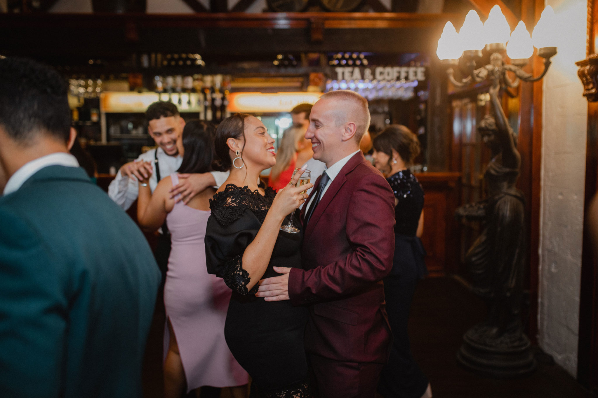 wedding guests having a good time