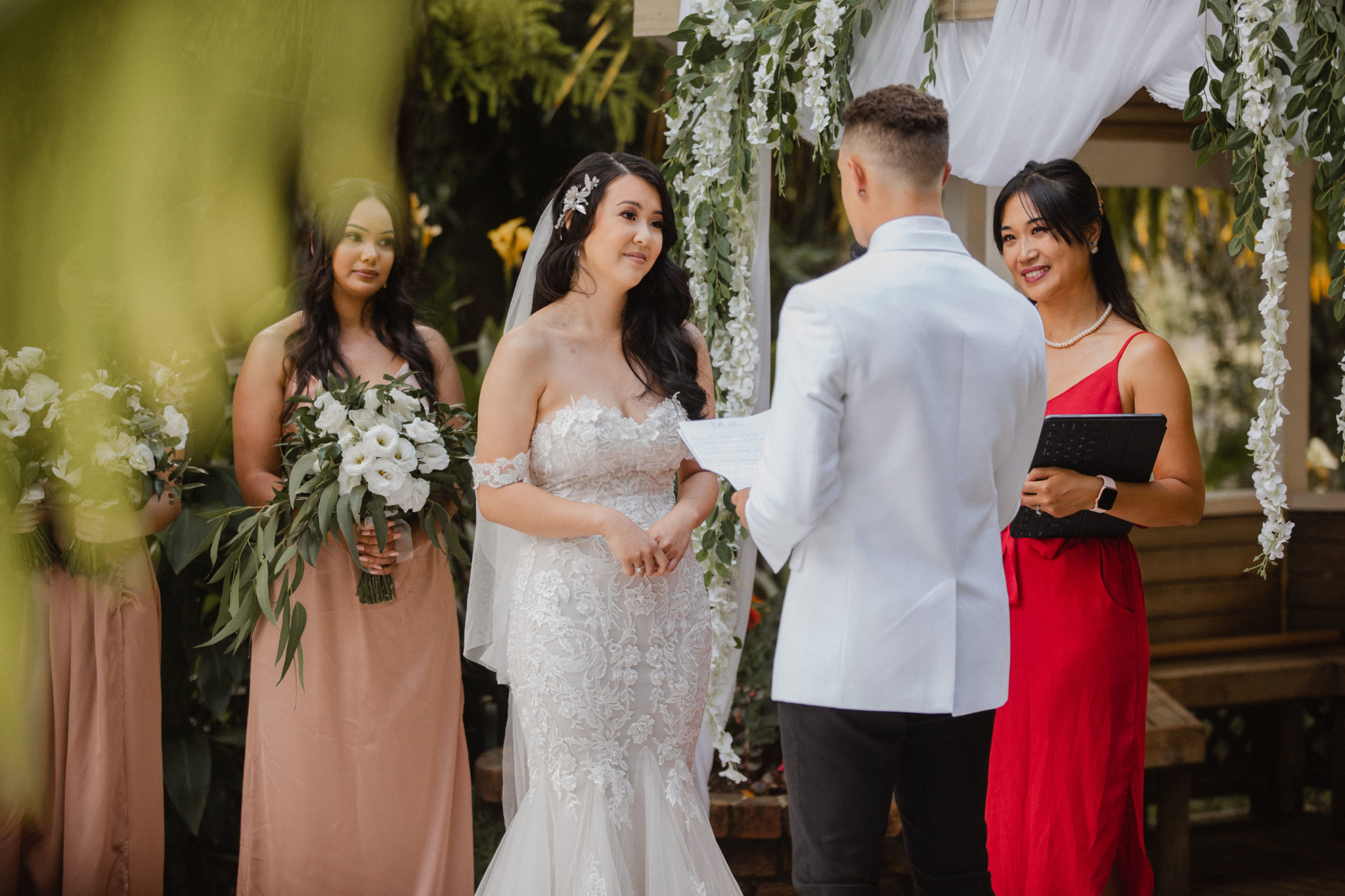 bride looking at the groom