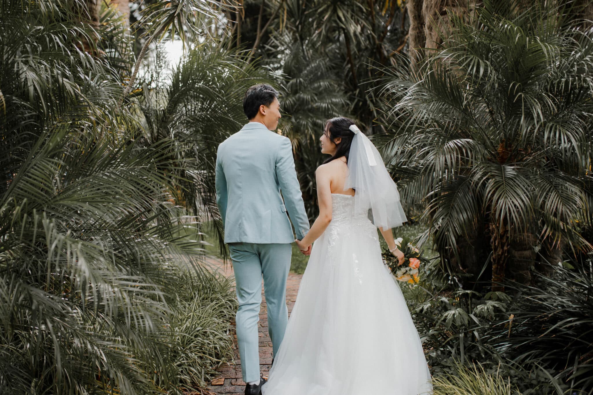 bride and groom walking